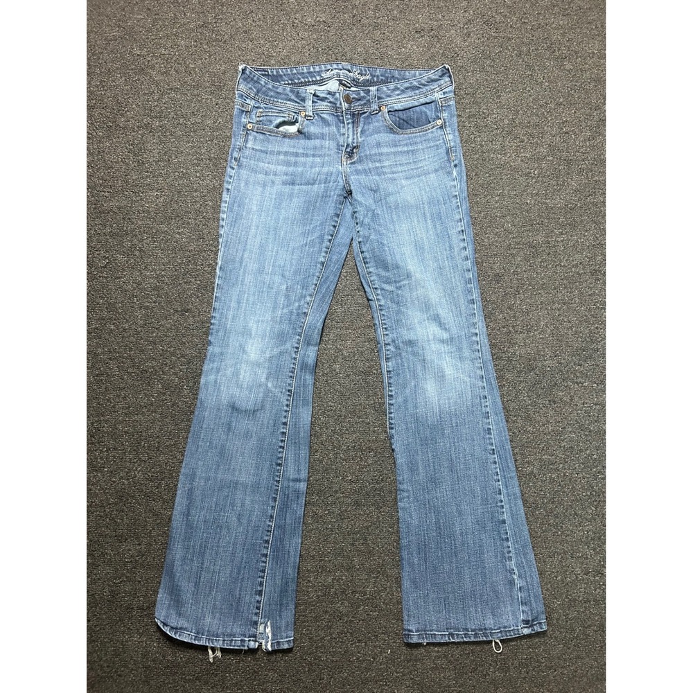 American Eagle Low Rise Original Bootcut Blue Jeans Womens 10 Long Distressed